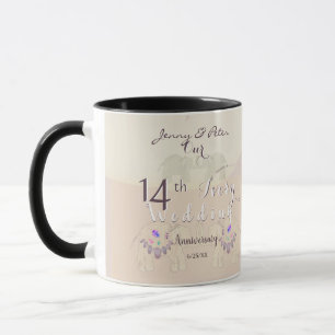 14th Ivory Wedding Anniversary Elephants & Opals   Mug