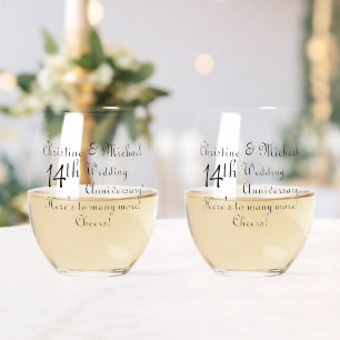 14th Ivory Wedding Anniversary Signature  Stemless Wine Glass
