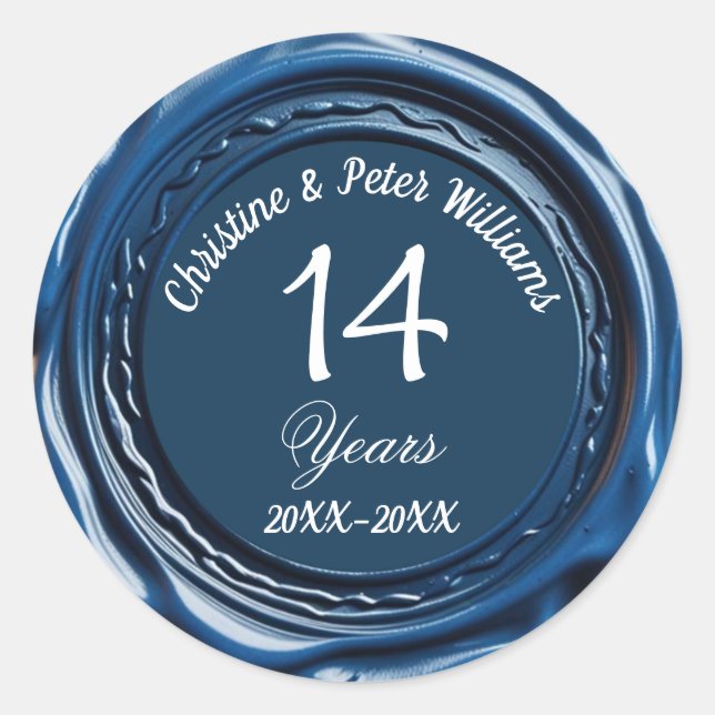 14th Ivory Wedding Blue Wax Seal Sticker (Front)