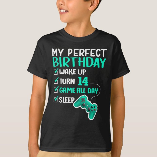 14th Perfect Birthday Gaming 14 Years Old Gamer T-Shirt (Front)