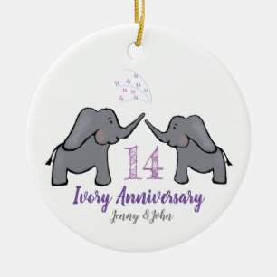 14th purple ivory elephant anniversary ceramic tree decoration