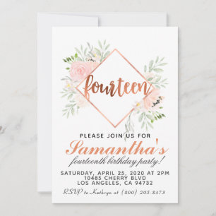 14th Rose Gold Birthday Invitation
