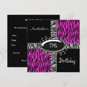 14th Teen Birthday Wild Pink Animal Black Invitation