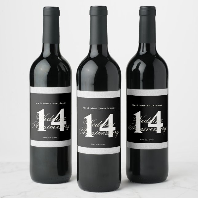 14th Wedding Anniversary Custom Wine Label (Bottles)