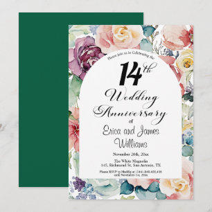 14th Wedding Anniversary Elegant Script Floral Invitation