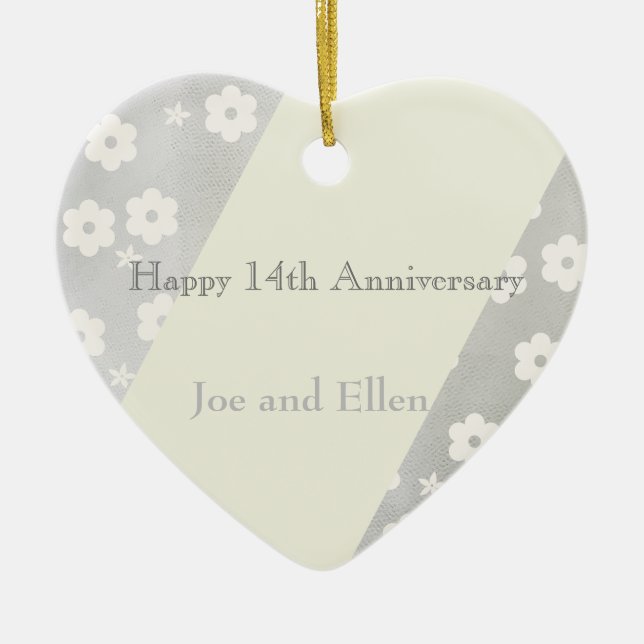 14th Wedding Anniversary, Ivory Anniversary Ceramic Tree Decoration (Front)