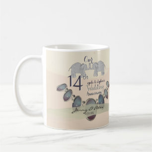 14th Wedding Anniversary Opals & Elephants Coffee Mug