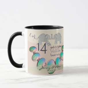 14th Wedding Anniversary Opals & Elephants  Mug
