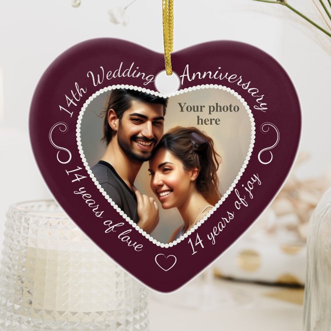 14th Wedding Anniversary Photo Ceramic Tree Decoration (Creator Uploaded)