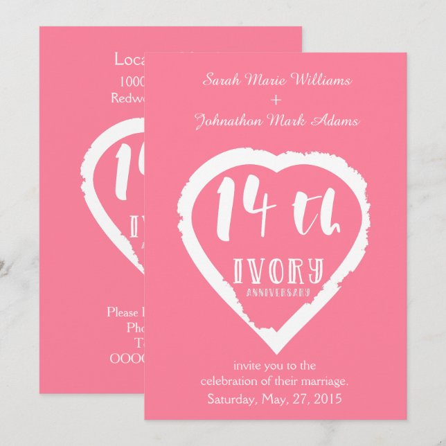 14th Wedding anniversary traditional ivory Invitation (Front/Back)