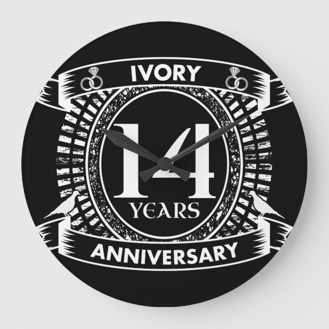 14TH wedding IVORY anniversary Large Clock (Front)