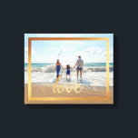14x11 Love Typography with Gold Frame Canvas Print<br><div class="desc">Faux Gold Foil Frame around your custom photo canvas print with the word love in beautiful calligraphy.</div>