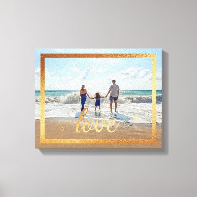 14x11 Love Typography with Gold Frame Canvas Print (Front)