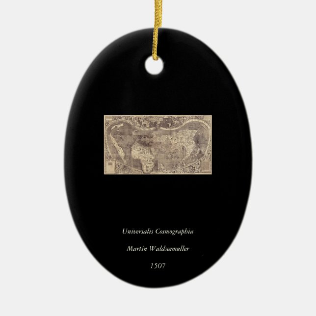 1507 Martin Waldseemuller World Map Ceramic Tree Decoration (Front)