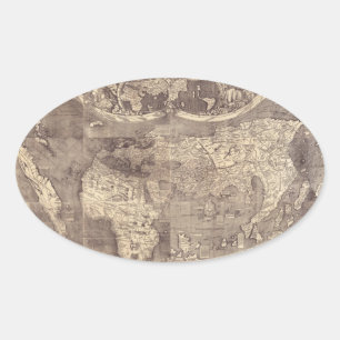 1507 Martin Waldseemuller World Map Oval Sticker