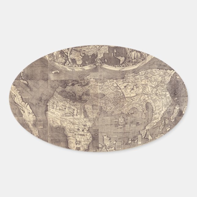 1507 Martin Waldseemuller World Map Oval Sticker (Front)