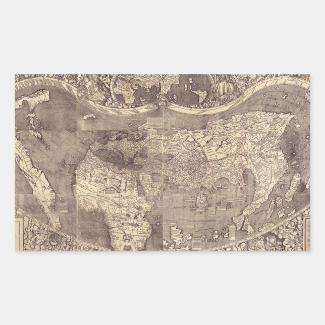 1507 Martin Waldseemuller World Map Rectangular Sticker (Front)