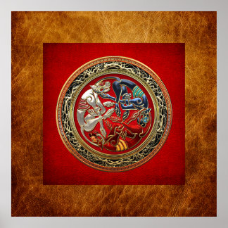 [150] Celtic Treasures - Three Dogs on Gold Poster