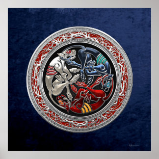 [150] Celtic Treasures - Three Dogs on Silver Poster