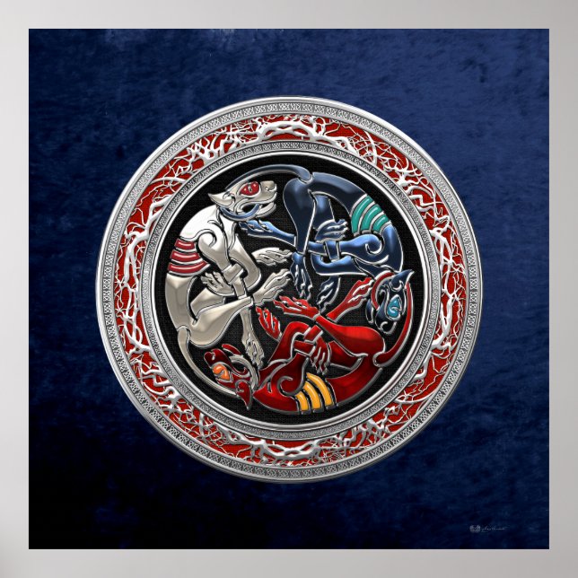 [150] Celtic Treasures - Three Dogs on Silver Poster (Front)