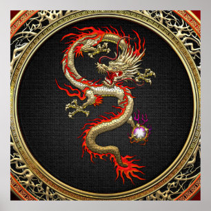 [150] Golden Chinese Dragon Fucanglong Poster