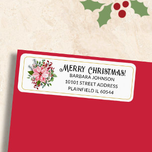 150 Pink Poinsettia Christmas Return Address