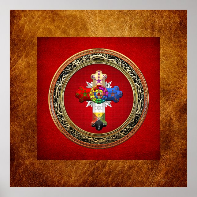 [150] Rosy Cross (Rose Croix) on Red & Gold Poster (Front)
