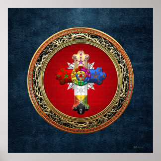 [150] Rosy Cross (Rose Croix) on Red & Gold Poster