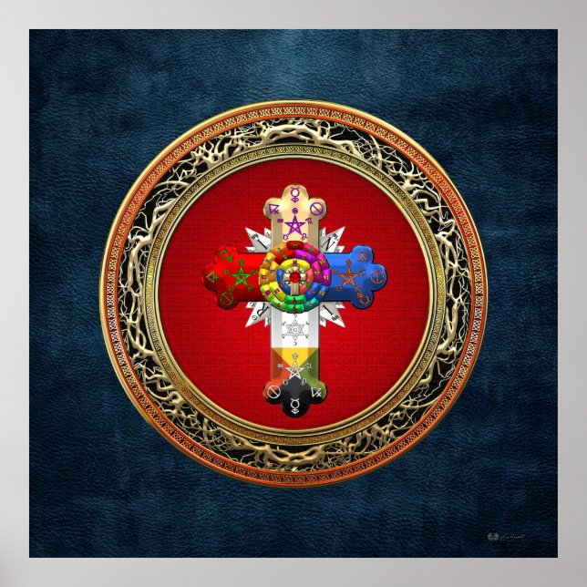 [150] Rosy Cross (Rose Croix) on Red & Gold Poster (Front)