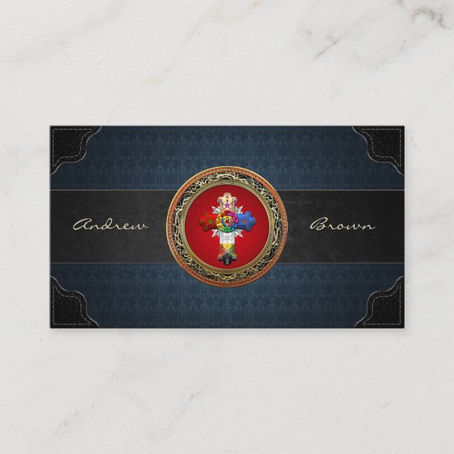 [154] Rosy Cross (Rose Croix) on Red & Gold Business Card (Front)