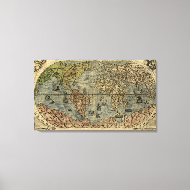 1565 Ferando Berteli (Fernando Bertelli) World Map Canvas Print (Front)