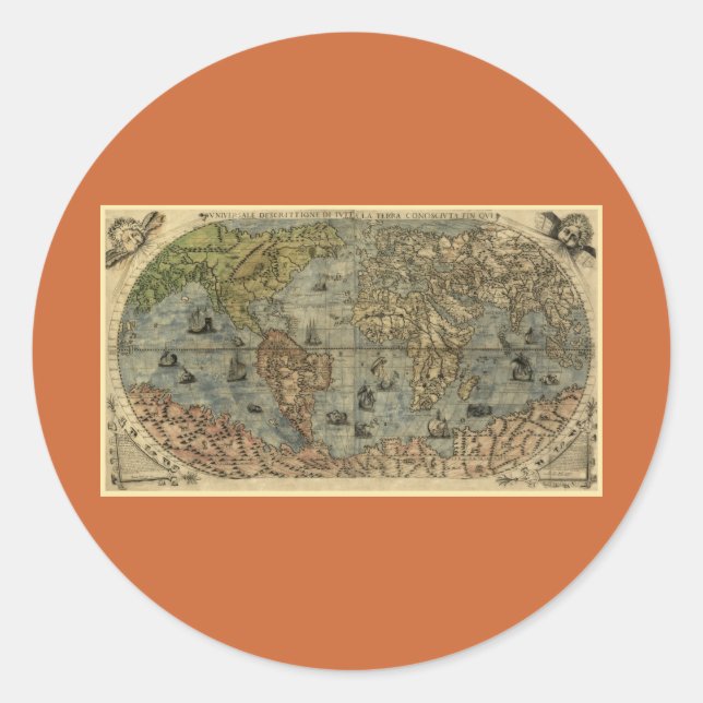 1565 Ferando Berteli (Fernando Bertelli) World Map Classic Round Sticker (Front)