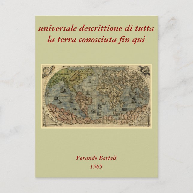 1565 Ferando Berteli (Fernando Bertelli) World Map Postcard (Front)