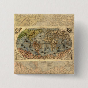 1565 Forlani Antique World Map Vintage Cartography 15 Cm Square Badge