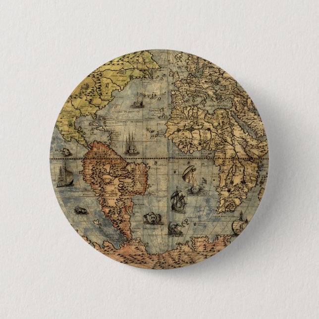 1565 Forlani Antique World Map Vintage Cartography 6 Cm Round Badge (Front)