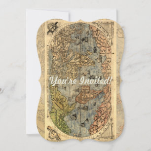 1565 Forlani Antique World Map Vintage Cartography Invitation