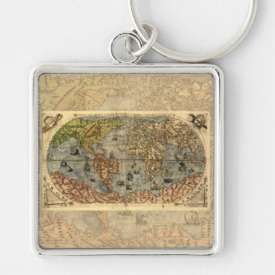1565 Forlani Antique World Map Vintage Cartography Key Ring