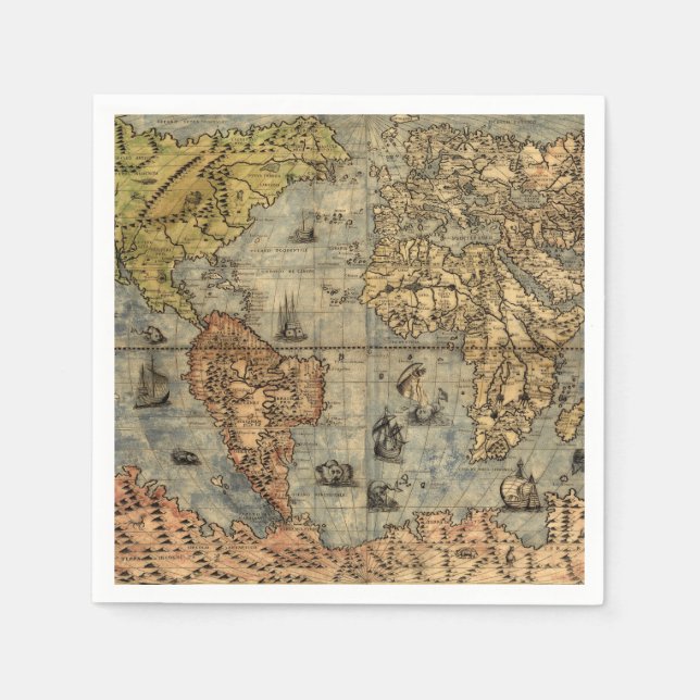 1565 Forlani Antique World Map Vintage Cartography Napkin (Front)