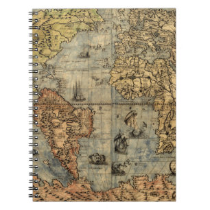 1565 Forlani Antique World Map Vintage Cartography Notebook