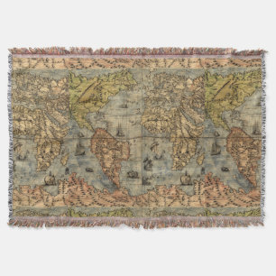 1565 Forlani Antique World Map Vintage Cartography Throw Blanket