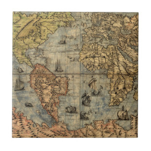 1565 Forlani Antique World Map Vintage Cartography Tile