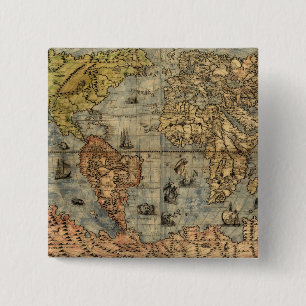 1565 Forlani AntiquevWorld Map Renaissance  15 Cm Square Badge