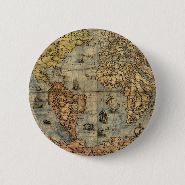 1565 Forlani AntiquevWorld Map Renaissance  6 Cm Round Badge (Front)