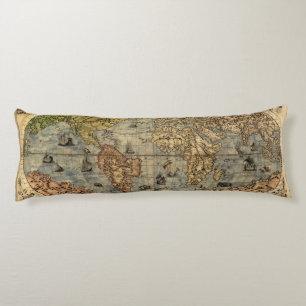 1565 Forlani AntiquevWorld Map Renaissance  Body Cushion