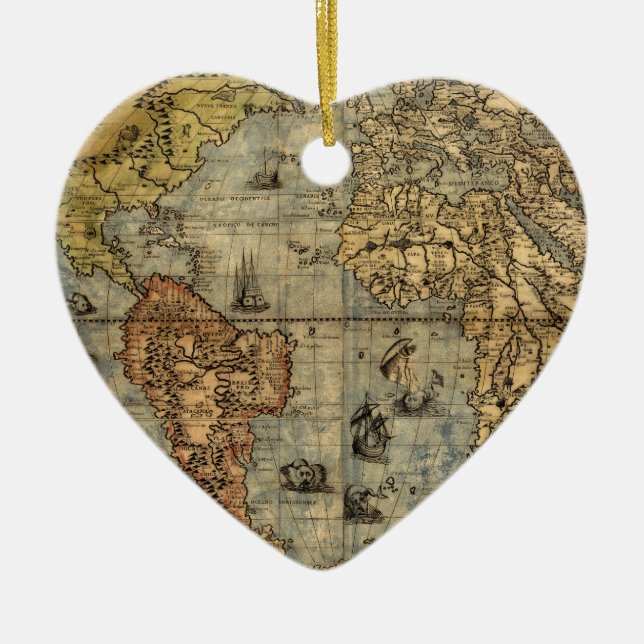 1565 Forlani AntiquevWorld Map Renaissance  Ceramic Tree Decoration (Front)