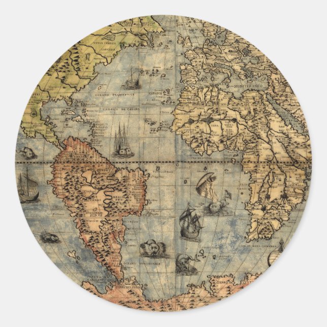 1565 Forlani AntiquevWorld Map Renaissance  Classic Round Sticker (Front)