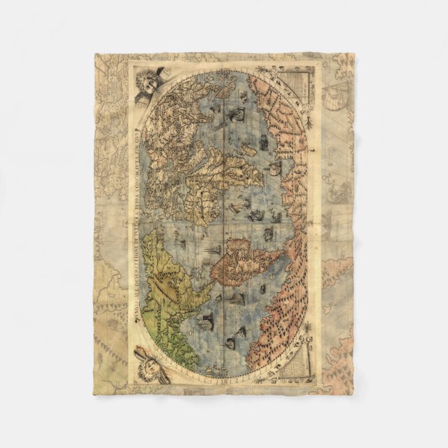 1565 Forlani AntiquevWorld Map Renaissance  Fleece Blanket (Front)