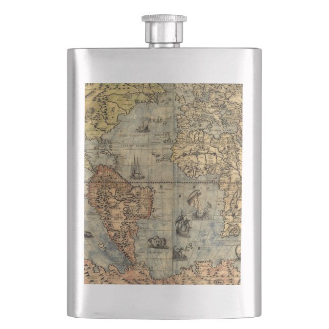 1565 Forlani AntiquevWorld Map Renaissance  Hip Flask (Front)
