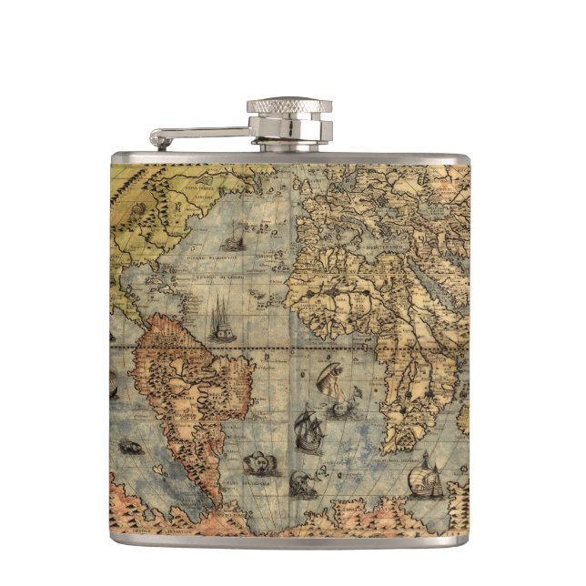 1565 Forlani AntiquevWorld Map Renaissance  Hip Flask (Front)