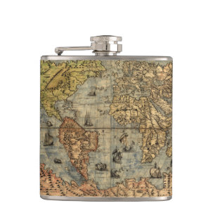 1565 Forlani AntiquevWorld Map Renaissance Hip Flask